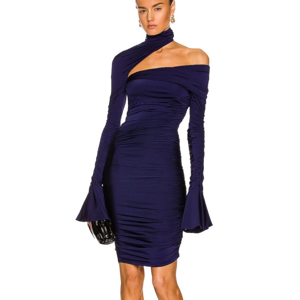Mugler Blue Asymmetrical Cut Out Midi Dress